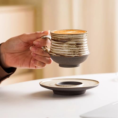 6.8oz 210ml Ceramic Mug Saucer Set Home Wabi Sabi - Image 4