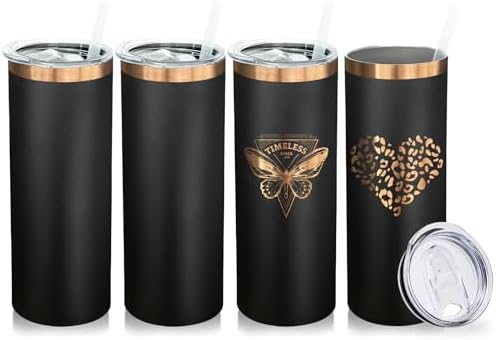 20 oz Skinny Tumblers Bulk with Lids and Straws Black,4 pack by MetalyaTumblers