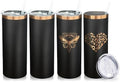 20 oz Skinny Tumblers Bulk with Lids and Straws Black,4 pack by MetalyaTumblers