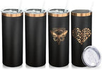 20 oz Skinny Tumblers Bulk with Lids and Straws Black,4 pack by MetalyaTumblers
