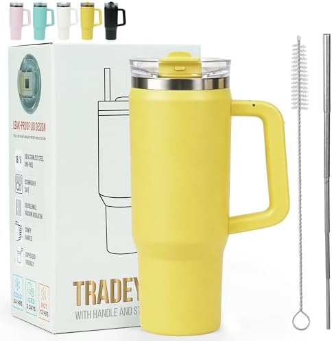 30 oz Tumbler with Handle Hidden Straw Stainless Steel Insulated by Tradeysum