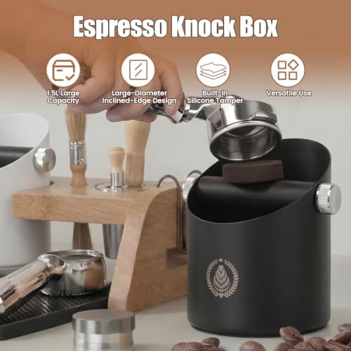 Espresso Knock Box,1.5L Large Capacity Coffee Knock Box with Barista Towels,Removable Knock Bar & Non-Slip Base,Stainless Steel Espresso Accessories for Home,Café & Coffee Cart - Image 2