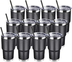 DOMICARE 30 oz Tumbler with Lid and Straw, Stainless Steel Tumblers Bulk, Insulated Vacuum Double Wall Travel Coffee Mug, Durable Powder Coated Tumbler Cups (Black, 12) by VisittheDOMICARE