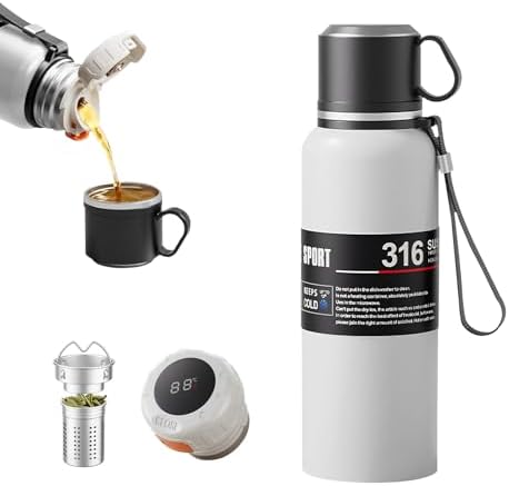 Double wall vacuum Leakproof stainless steel wide mouth insulated water bottle;tea tumbler with infuser,cup,lid;smart thermoses hot coffee;thermal flask ice drinks with led digital temperature display by Unknown