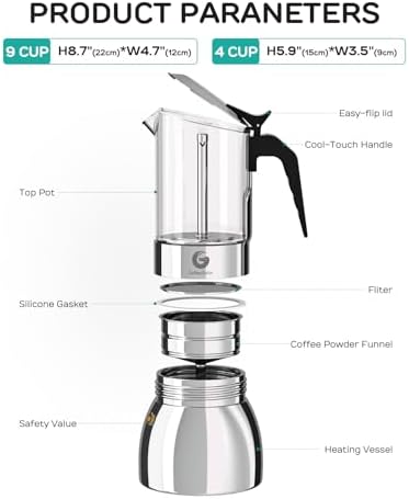 Coffee Gator 9 Cup Moka Pot Pour Over Coffee Maker 27oz - Image 5