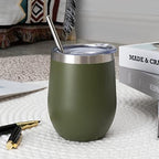 12 oz Insulated Wine Tumbler with Lid and Straw,Stainless Steel Stemless Wine Tumbler Glasses Double Wall Vacuum Wine Cups Tumbler Bulk for Champaign,Cocktail,Office(Navy Green,8) - Image 5