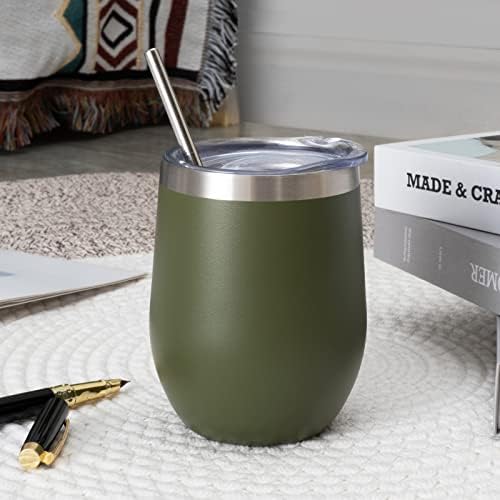 12 oz Insulated Wine Tumbler with Lid and Straw,Stainless Steel Stemless Wine Tumbler Glasses Double Wall Vacuum Wine Cups Tumbler Bulk for Champaign,Cocktail,Office(Navy Green,8) - Image 5