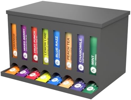 Drink Packet Organizer, 8 Slot Dispenser with Front Pull Windows for Drink Mix Packets, Electrolyte Sticks and Tea Bags, Tea Bag Organizer for Pantry and Coffee Station (Matte Black, 4 Pack) by OmniMart