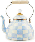 MACKENZIE-CHILDS Tea Kettle, 3 Quarts, Light-Blue-and-White Sky Check by Unknown