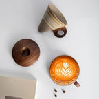 Farm Vintage Funnel Coffee Cups Set 7 Oz Ceramic Latte Mug With Saucer,Khaki Brown Espresso Cups, Cappuccino Cups,Tea Cup with Wooden Saucer and Handle Set CM08 - Image 3