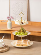 Sweejar 3 Tier Ceramic Cake Stand Wedding, Dessert Cupcake Stand for Tea Party Serving Platter(Flower Style) - Image 5