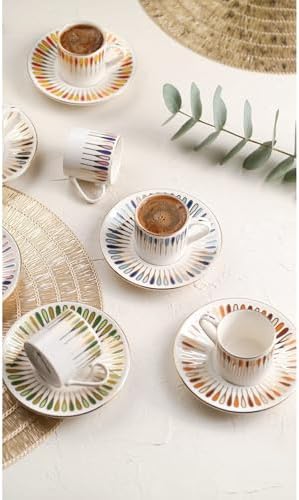 Pera Mix Coffee Cup Set 80cc 6 Person 12 Piece Colorful Turkish Porcelain Espresso Cups with Saucers Çok Size One Size - Image 2