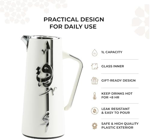 Insulated Carafe Flask 1L For Coffee, Tea & Hot Beverages, Double Wall Stainless Steel Build, Spill Resistant Lid, Portable Serving Pitcher, Long Heat Hold, Gift Idea by Otantik (Pearl White & Silver) - Image 4