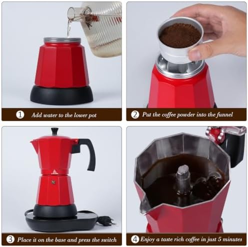 LAOION 6 or 3 Cup Electric Moka Pot, Cafeteras Electricas Modernas-Red - Image 4