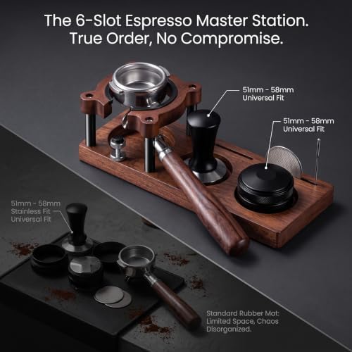Espresso Tamping Station - Adjustable Portafilter Holder & Tamper Stand, Premium Wooden Coffee Organizer with Silicone Protection, Professional Barista Accessories for Home Cafe - Image 4
