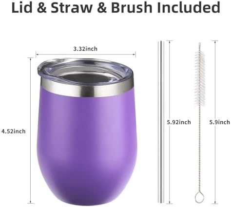 12 oz Insulated Wine Tumbler with Lid and Straw,Stainless Steel Stemless Wine Tumbler Double Wall Vacuum Wine Cups Tumbler Bulk for Coffee,Champaign,Cocktail,Office (Multicolor,8) - Image 3
