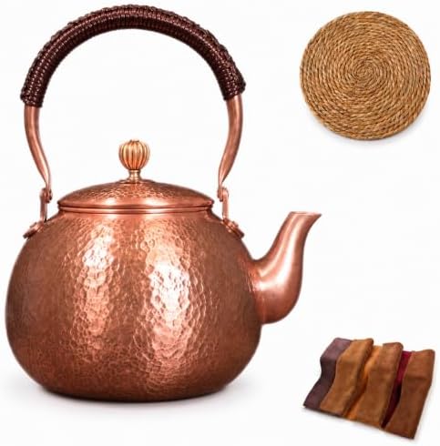 Copper Vintage Stovetop Whistling Tea Kettle, 3.2QT Solid Copper Tea Pot for Stove Top with Loud Whistle, Fast Boiling Water Kettle for Induction, Gas & Electric, Easy Pour (D 1.6L) by Unknown
