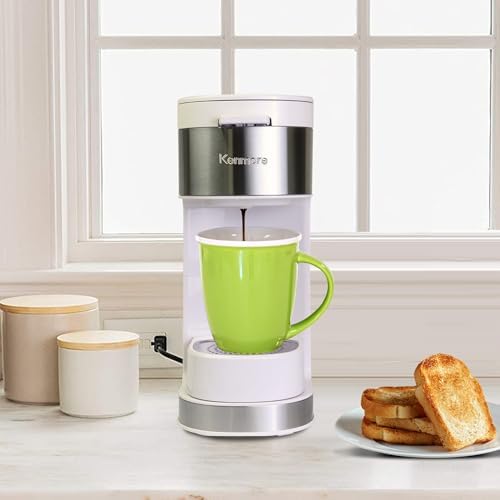 Kenmore Single Serve Coffee Maker – 6–12 Oz Brew Sizes, Compatible with Keurig K‑Cup Pods & Ground Coffee, One Cup Brewer, Travel Mug Friendly, Auto Shut‑Off, Hot & Iced maquina de cafe, White - Image 2