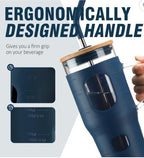 32oz Glass Tumbler with Handle and Straw, Bamboo Lid, Silicone Sleeve, Reusable Iced Coffee Cup for Travel, Home, Office (Navy Blue) - Image 2