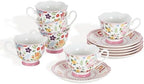 3oz Small Tea Cups & Saucers Set of 6, Floral Espresso Cups With Scalloped Edge, Ceramic Demitasse Cup for Coffee, Latte, Espresso Shot Mug for Espresso Machine, Women Gifts for Mother's Day, Birthday by Ursword