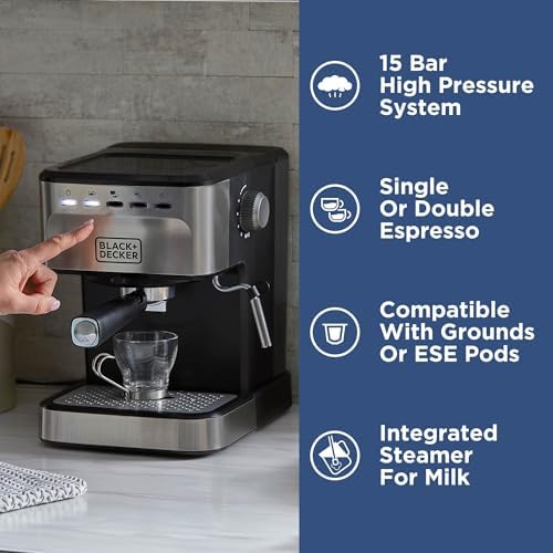 BLACK+DECKER 15-Bar Espresso Machine with Milk Frother - Image 2