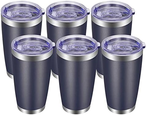 VEGOND 20oz Tumbler with Lid and Straw Stainless Steel Tumbler Cup Bulk Vacuum Insulated Double Wall Travel Coffee Mug Powder Coated Coffee Cup, Navy Blue, 6 Pack by VEGOND