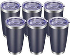 VEGOND 20oz Tumbler with Lid and Straw Stainless Steel Tumbler Cup Bulk Vacuum Insulated Double Wall Travel Coffee Mug Powder Coated Coffee Cup, Navy Blue, 6 Pack by VEGOND