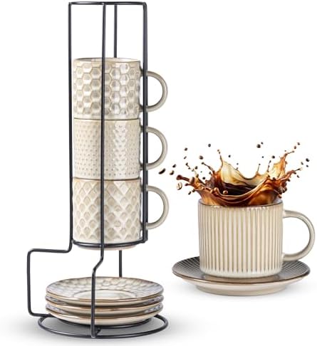 GBhome 6 OZ Coffee Mugs with Saucer and Stand, Ceramic Espresso Coffee Cup by GBhome