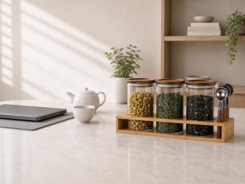 KKC HOME ACCNETS Glass Canister Set with Bamboo Rack & Scoops-39oz 3 Pack - Image 7