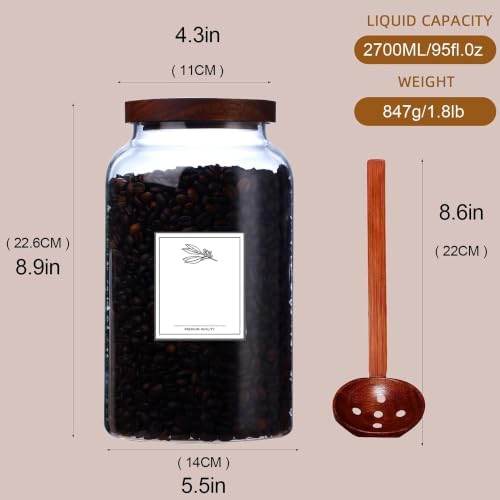 2 PCS Larger Class Jars with Lids, Flour Sugar Storage Containers Sets for Kitchen Borosilicate Glass Canisters with Spoon Pantry Organizers and Storage for Tea Spice Cereal Coffee( (95FL OZ/2700ml) - Image 2