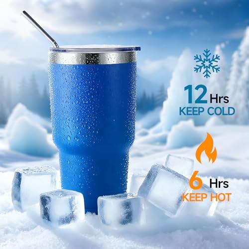 Volhoply 30oz Insulated Tumbler with Lid and Straw, Double Wall Inner & Outer 304 Stainless Steel Tumblers Bulk, Powder Coated Coffee Cup for Office, Home, Travel (Blue,8 Pack) - Image 4