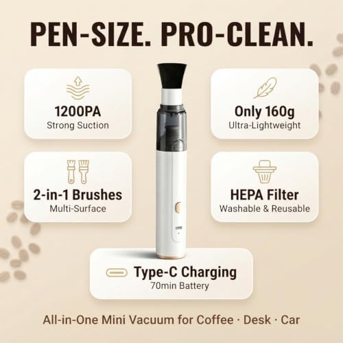 Mini Coffee Grinder Vacuum Cleaner, 2-in-1 Blower with 2 Brush Heads (Black) - Image 2
