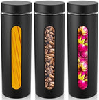 Mimorou 3 Pcs Stainless Steel Canister Set with Glass Windows Visible Storage Jars Silver Kitchen Canister Set for Pasta Flour Oat Sugar Container, Kitchen Tools, Housewarming Gifts(Black,60 oz) by Mimorou