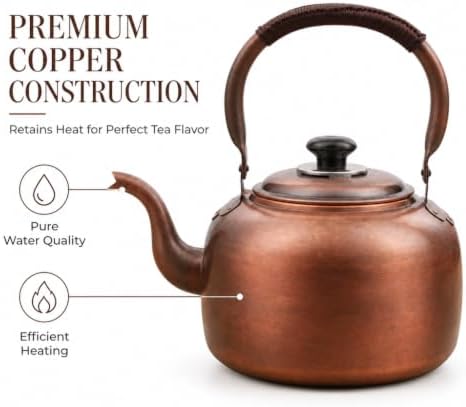 Whistling Copper Stovetop Tea Kettle 3.2 Qt Vintage Teapot for Induction and Gas Cooktops - Image 2