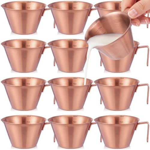 Honeydak 12 Pcs Stainless Steel Espresso Shot Cup 3.4 Oz/ 100 ml Espresso Measuring Cup with Spout and Handle Stainless Steel Coffee Shot Glasses Scale Metal Coffee Measuring Accessories(Rose Gold) by Honeydak