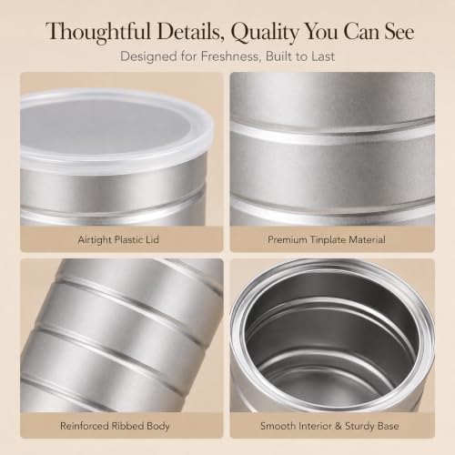 8 Pack Empty Coffee Cans with Lids, Stickers and Pen, 3.9 x 5.9 in Metal Tin Can, Silver Loose Leaf Tea Containers with Ribbed Body for Kitchen Storage, Arts Crafts, Cookies or Dried Fruit - Image 4