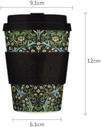 Ecoffee Cup 12oz (350ml) William Morris Reusable Coffee Cup – PLA Plant-Based Travel Mug with Silicone Lid, Melamine Free & Dishwasher Safe – Blackthorn - Image 7
