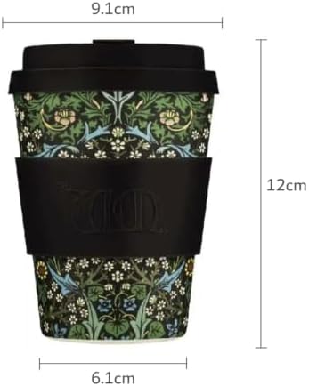 Ecoffee Cup 12oz (350ml) William Morris Reusable Coffee Cup – PLA Plant-Based Travel Mug with Silicone Lid, Melamine Free & Dishwasher Safe – Blackthorn - Image 7