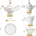 ACMLIFE Tea Sets for Adults Fine Bone China Tea Set for 6, Porcelain Teapot Sets for Adults 24K Gold, Afternoon Modern Cups and Saucers for Women Tea Party or Gifts Giving (White) - Image 6