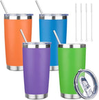 20 oz Tumbler with Lids and Straws, Stainless Steel Insulated Travel Coffee Mug, Double Wall Vacuum Insulated Tumblers, Powder Coated Coffee Tumbler for Cold & Hot Drinks (Mix Color-2, 4 Pack) by YEBTSLife