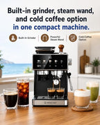 AMZCHEF Espresso Machine with Grinder, 20 Bar, Latte & Cappuccino, Black - Image 2