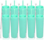 Volhoply 16oz Plastic Skinny Tumbler with Lid and Straw Bulk 10 Pack,Insulated Double Wall BPA Free Matte Acrylic Tumblers,Iced Coffee Travel Reusable Party Cup,Customizable Diy Gifts(Green,10 Set) by LiveFully%EF%BC%8CDrinkFreely%E2%80%94KeepGoingwithVolhoply%EF%BC%81
