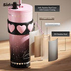 24 oz Ceramic Lined Insulated Stainless Steel Tumbler, Pink&Black - Image 7