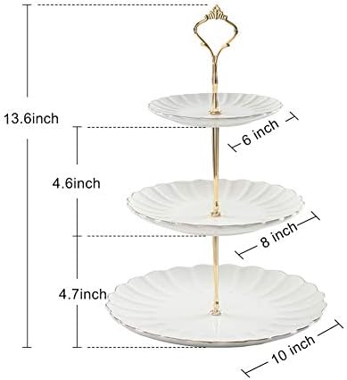 Sweejar 3 Tier Ceramic Cake Stand Wedding, Dessert Cupcake Stand for Tea Party Serving Platter (White) - Image 2