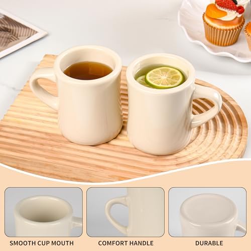 BYCNZB 11oz Ceramic Coffee Mug set Stoneware Coffee Cups Set for Restaurant, Diner, Farmhouse, Coffee Shop, Home set of 6 (Cream) - Image 4