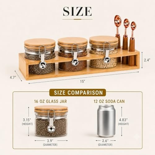 16oz Airtight Glass Chia Seed Storage Container with Spoons, 3-Pack - Image 2