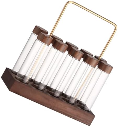 Glass Coffee Bean Storage Tube with Airtight Threaded Lid Wooden Stand by Ciieeo
