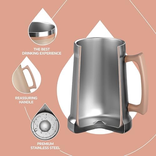 Ideus Insulated Beer Stein, 24/34oz Stainless Steel Double Walled Beer Mug Giant Bar Drinkware Metal Beer Cup with Big Grip Handle (Pale Nude, 34 ounces (1,000ml)) - Image 3