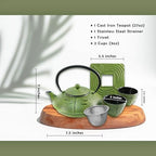 Cuisiland 27oz Cast Iron Teapot Set, Japanese Tetsubin Teapot with Enamel Coated Interior, Dragonfly Design, Excellent Heat Retention, Includes Infuser, Trivet & 2 Tea Cups (Green) - Image 2