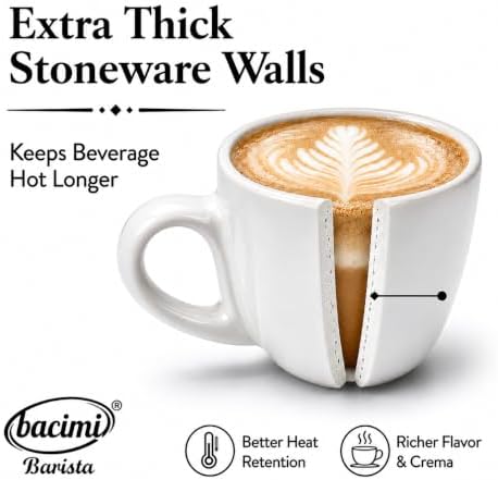 Bacimi® Cappuccino Cups and Saucers Set of 4 – 8.7oz Thick Barista Style Stoneware Cups - Blue Glaze Classic Italian Design - Ceramic Cups For Cappuccino, Latte, Tea – Dishwasher & Microwave Safe - Image 3
